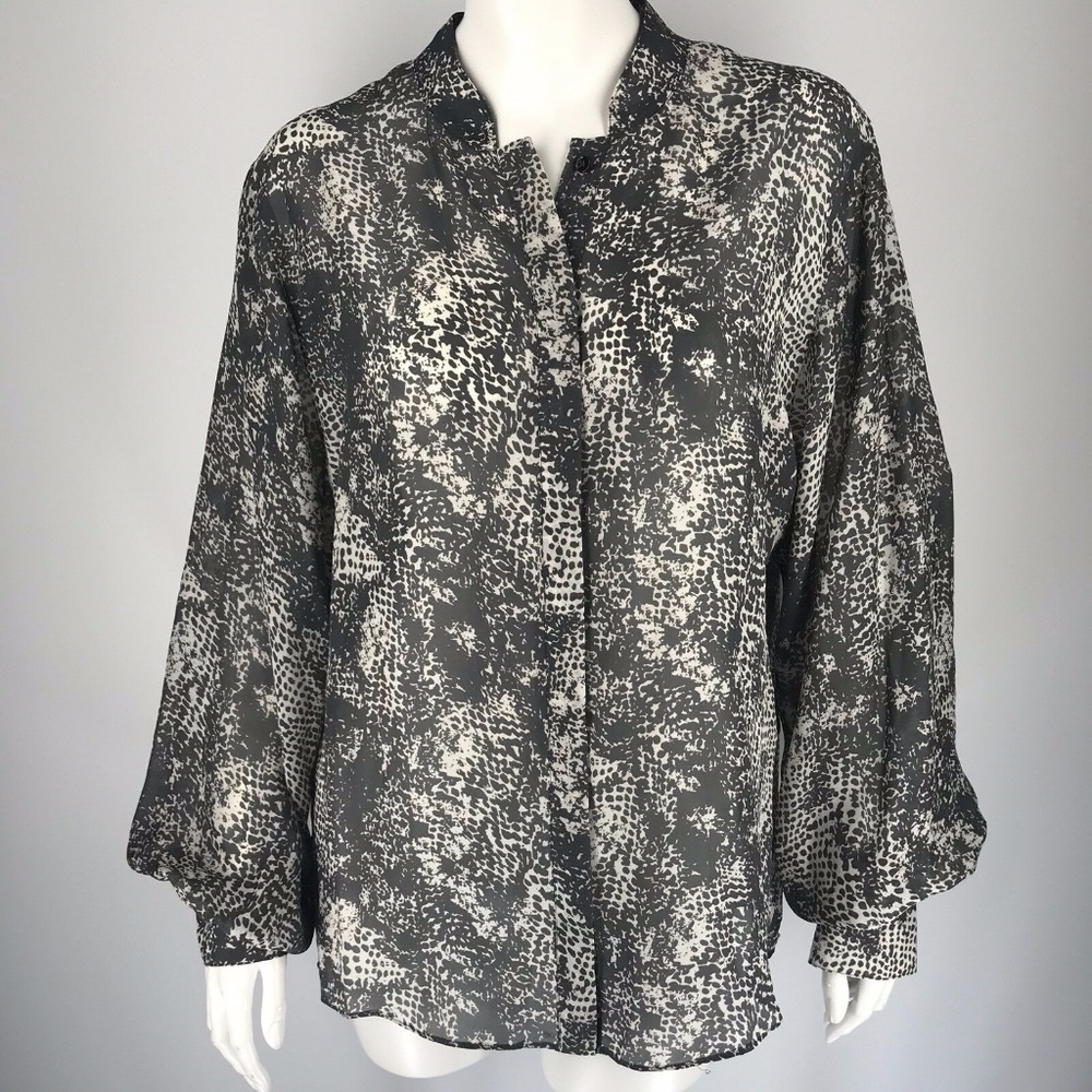 Rachael Zoe Printed  Silk Sheer Work Dressy Blouse Button Front Size 4